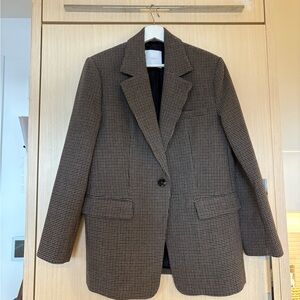 Mango Classic Brown Checkered Blazer